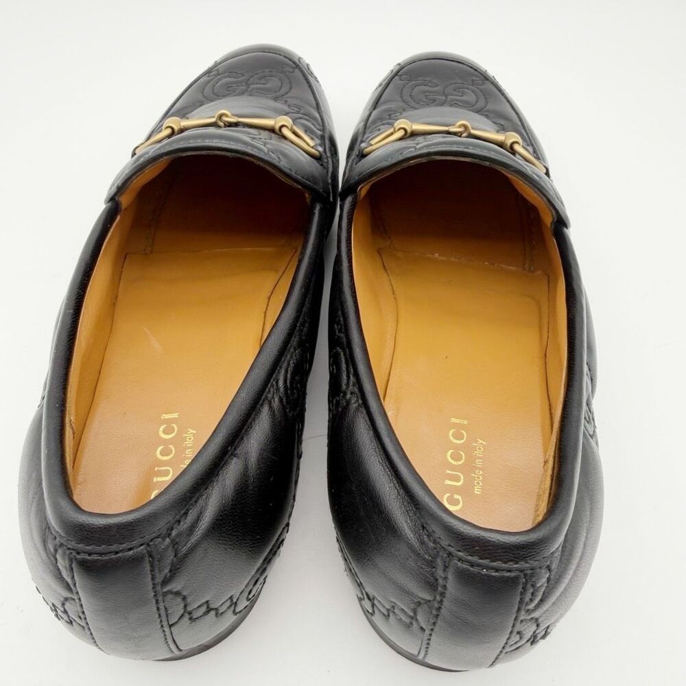 GUCCI Black Embossed Jumbo GG Leather Horsebit Jordaan Loafer Size 38 Flat - Picture 8 of 14